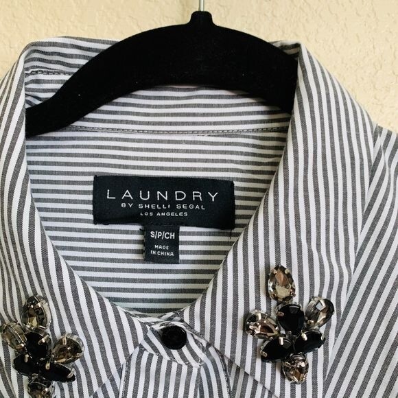 Laundry by Shelli Segal women top gray stripe long sleeve collar shirt size S - Picture 4 of 12